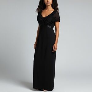 NWT Adrianna Papell Evening Short Sleeve Black Beaded Silk Empire Dress 10-12